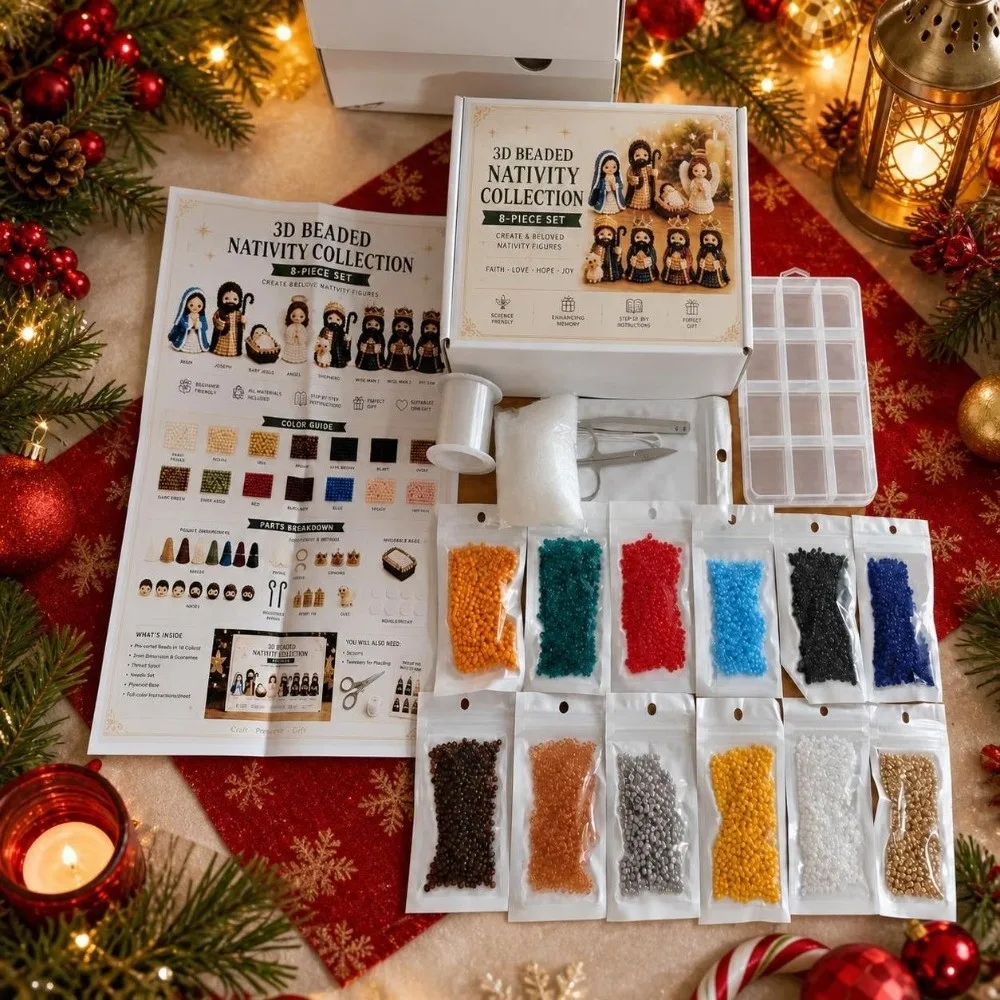 Christmas Theme 3D Beaded Craft Kit Creative Beadwork with Instructions Jewelry Making Supply Beaded Art Set Christmas Gift