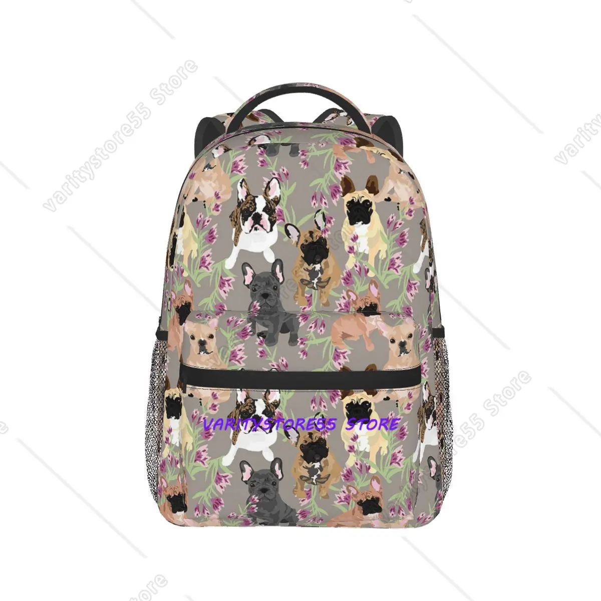 Frenchie Floral French Bulldog Backpack Hot Sale Daypack Large Capacity Kids BookBag School Bag Shoulder Bags for Men Women