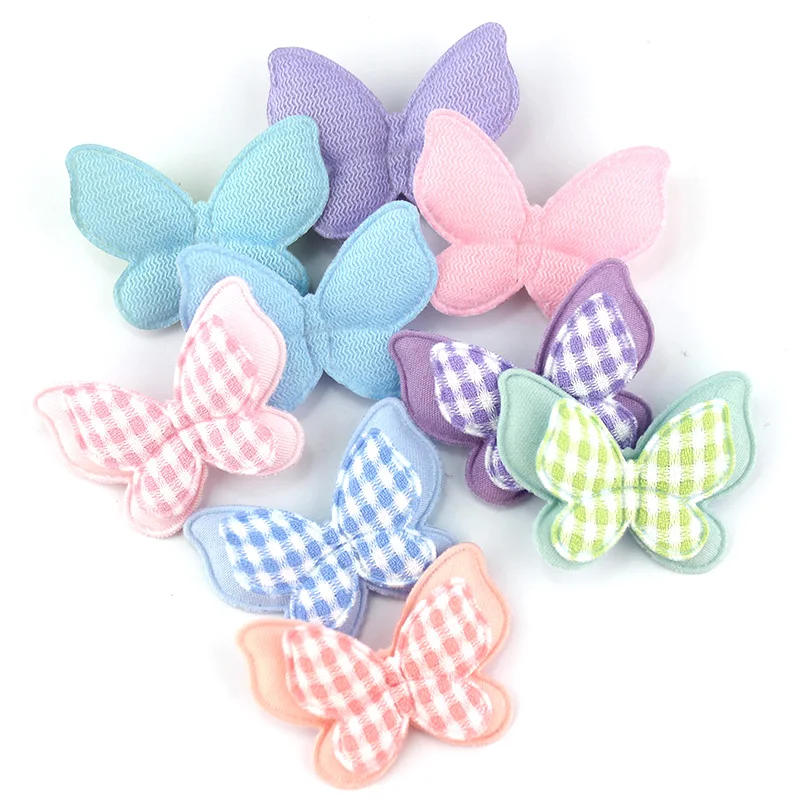 25Pcs 3.3*4cm Appliques imbottite a farfalla a due strati fatte a mano per copricapo per bambini accessori per decorazioni artigianali con forcina