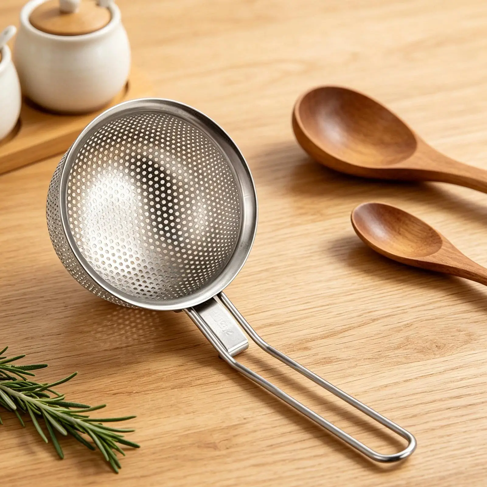 Stainless Steel Fine Mesh Strainer Handheld Skimmer Kitchen Sieve Durable Breathable Hanging Broth Filter for Cooking Miso Soup