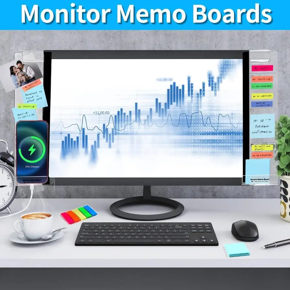 Transparent Monitor Memo Board Multi-functional Self-adhesive Display Message Board Acrylic Sticky Note Holder Office Supplies