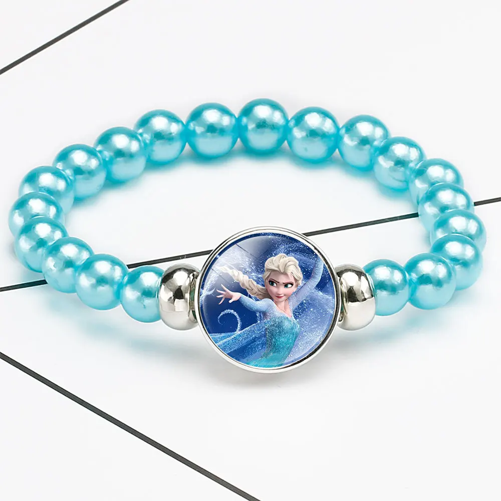 Disney Princess Series Bracelet Anime Snow Frozen Anna Fashion Beaded Wristband Jewelry Accessories Kids Girls Birthday Gift