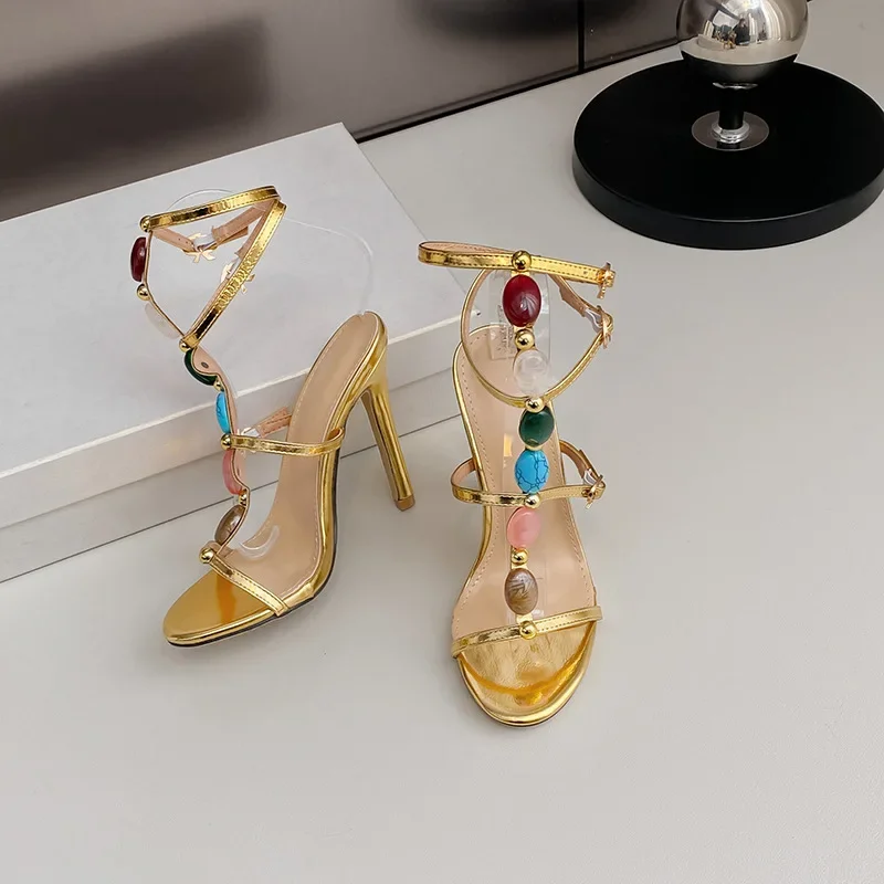 

2024 Hot New 11CM Stiletto Heels Pearl Open-toe One-line Buckle Sandals Female Sense of Temperament Female High Heels