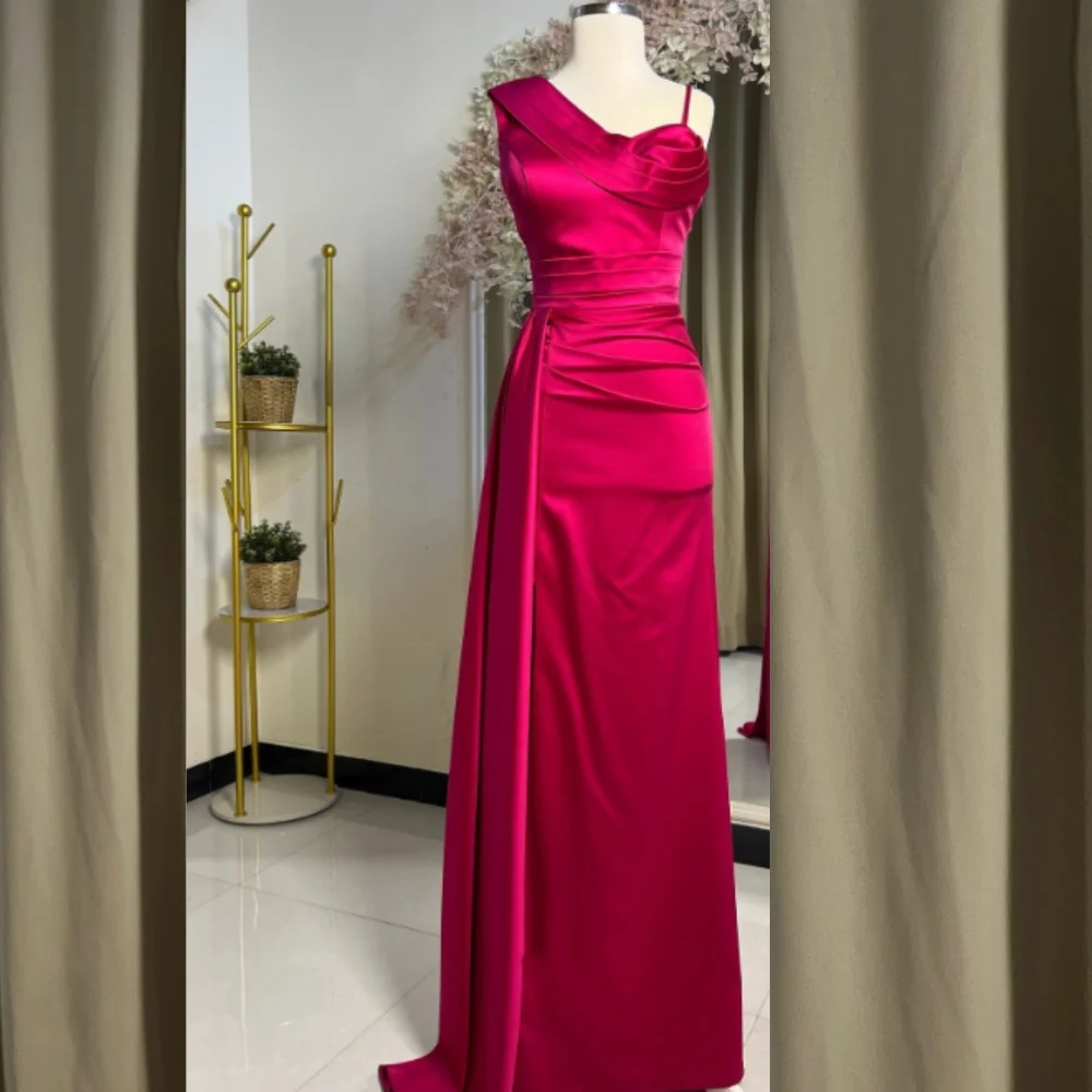 

Customized Saudi Arabia Evening Satin Pleat Draped Cocktail Party A-line One-shoulder Bespoke Occasion Gown Long Dresses