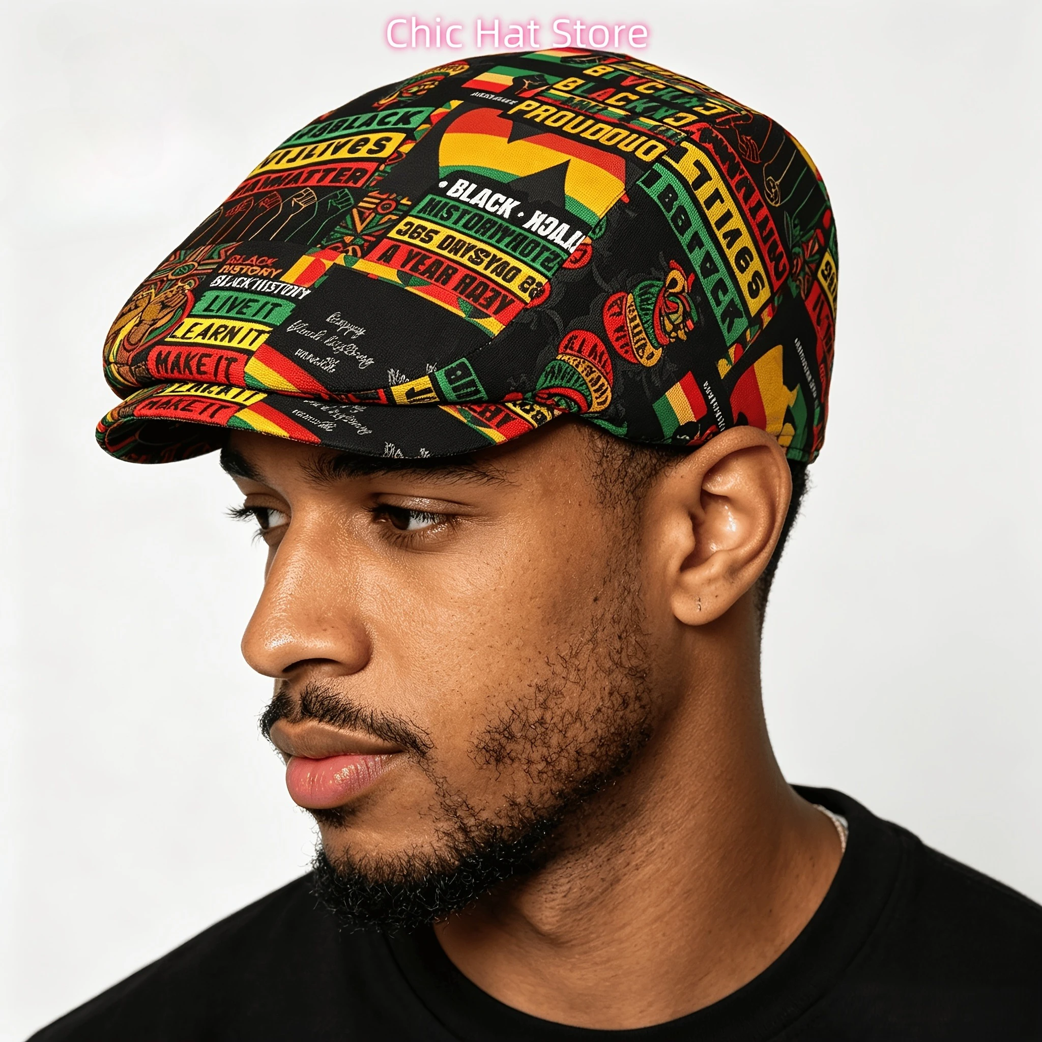 Black History Month Collage All-Over Print Flat-Top Hats for Men And Women, Newsboy Caps, Berets, Irish Hats, Driver Caps, Retro