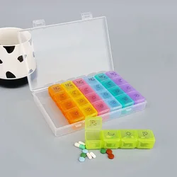 1PCS 4 Row 28 Squares Nail Storage Box for Pills Portable Weekly 7 Days Medication Case Pill Container Organizer Plastic Box