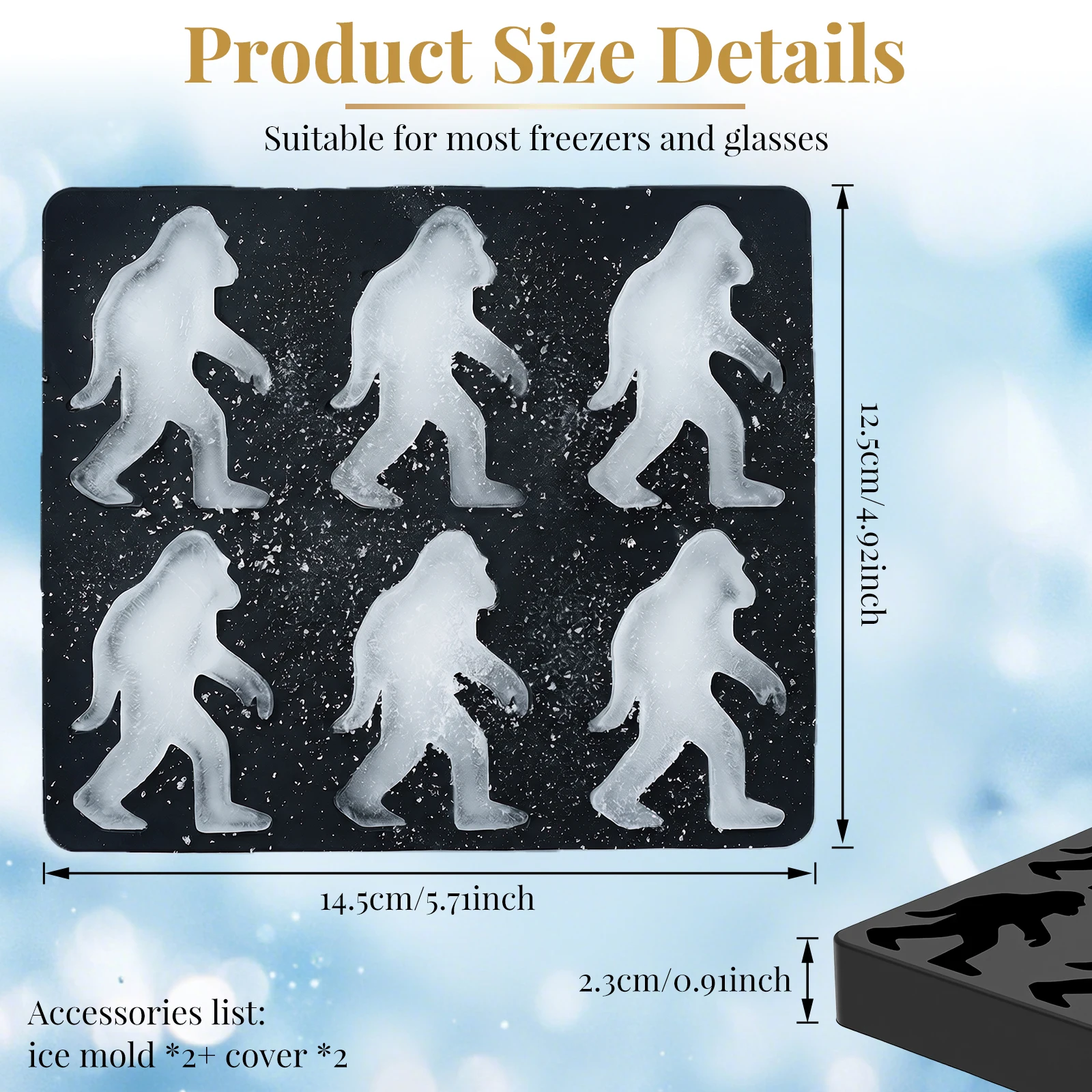 2Pcs Sasquatch Shape Ice Cube Mold Silicone Mold Ice Cube Tray Multipurpose for Whiskey Cocktail Coffee 6 Cavity 3D Molds Party