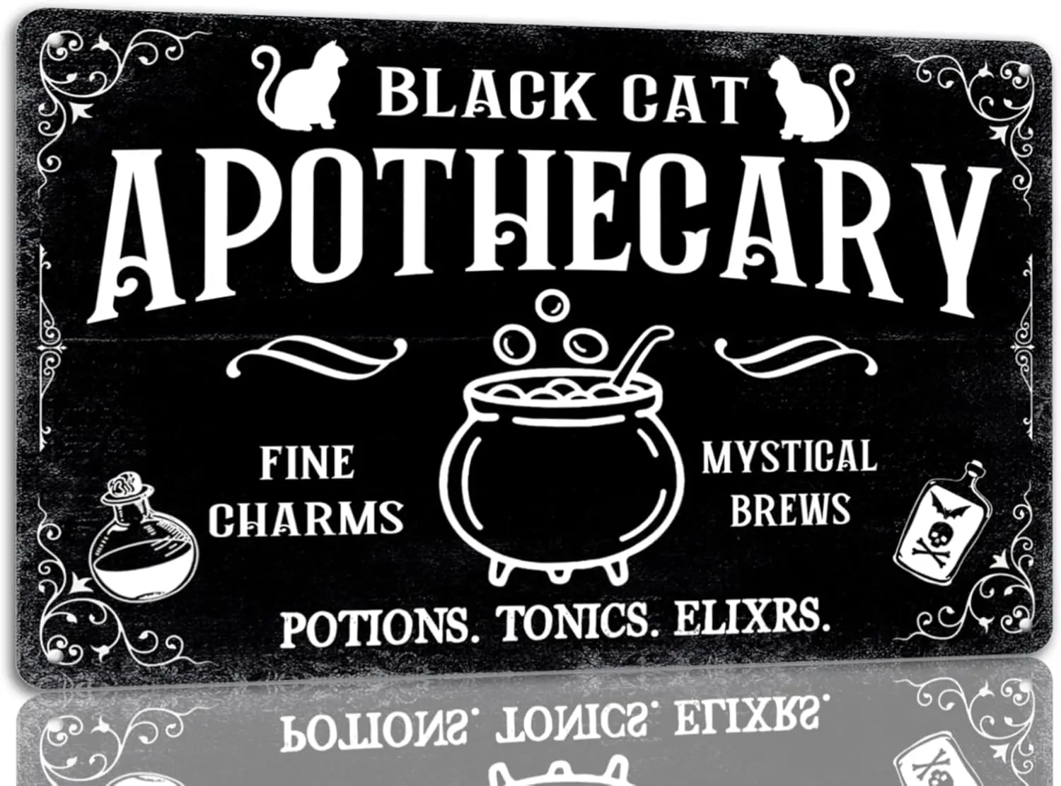 Black Cat Apothecary Tin Sign Vintage Halloween Metal Signs Gothic Witchy Decor Signs For Home Kitchen Bar