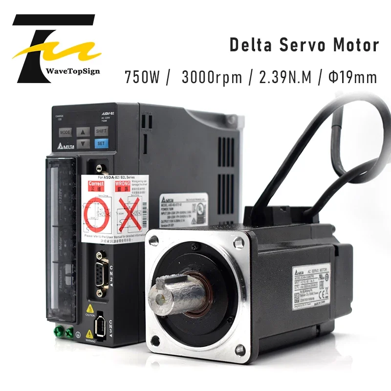 

WaveTopSign Delta Servo Motor kit 750W B2 Series ASD-B2-0721-B ECMA-C20807RS 2.39N.M 5.1A with 3M cable