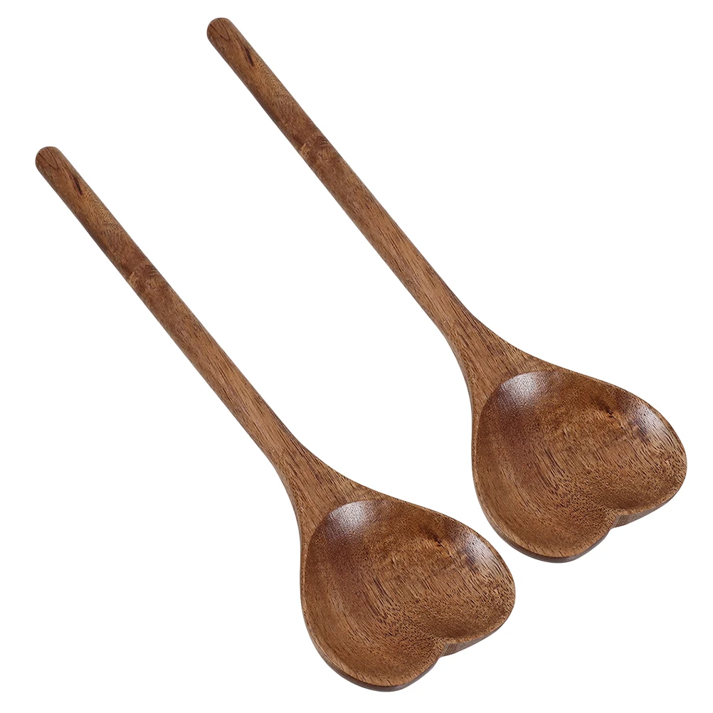 

2pcs Heart Shaped Wooden Spoon Long Stirring Honey Acacia Small Appetizer Carved Kids Cooking Utensils Multi Function Easy