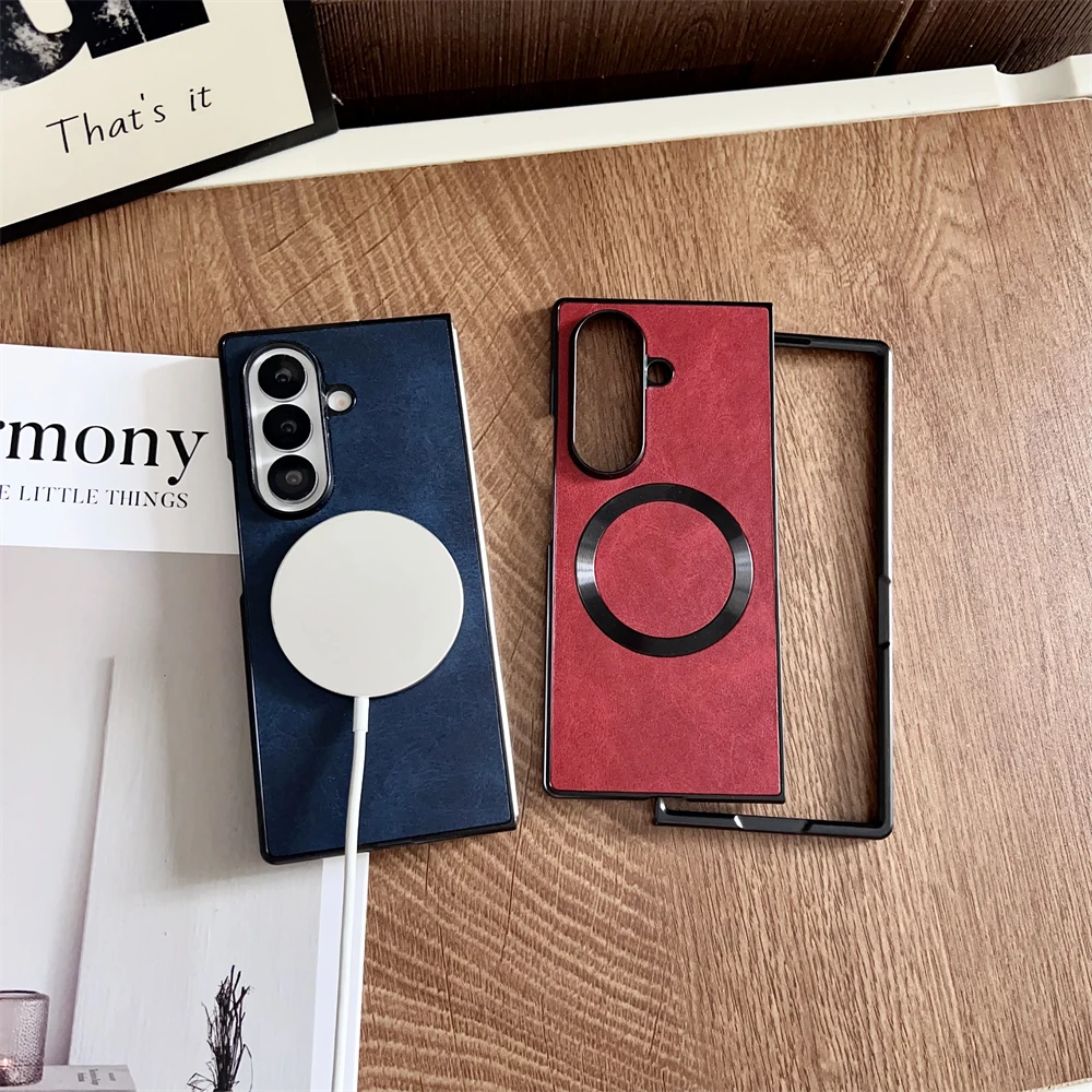 حافظة جلدية فاخرة لهاتف سامسونج جالاكسي Z Fold 7 zfold6 z flod 5 4 3 غطاء جذب مغناطيسي يدعم غلاف شحن لاسلكي