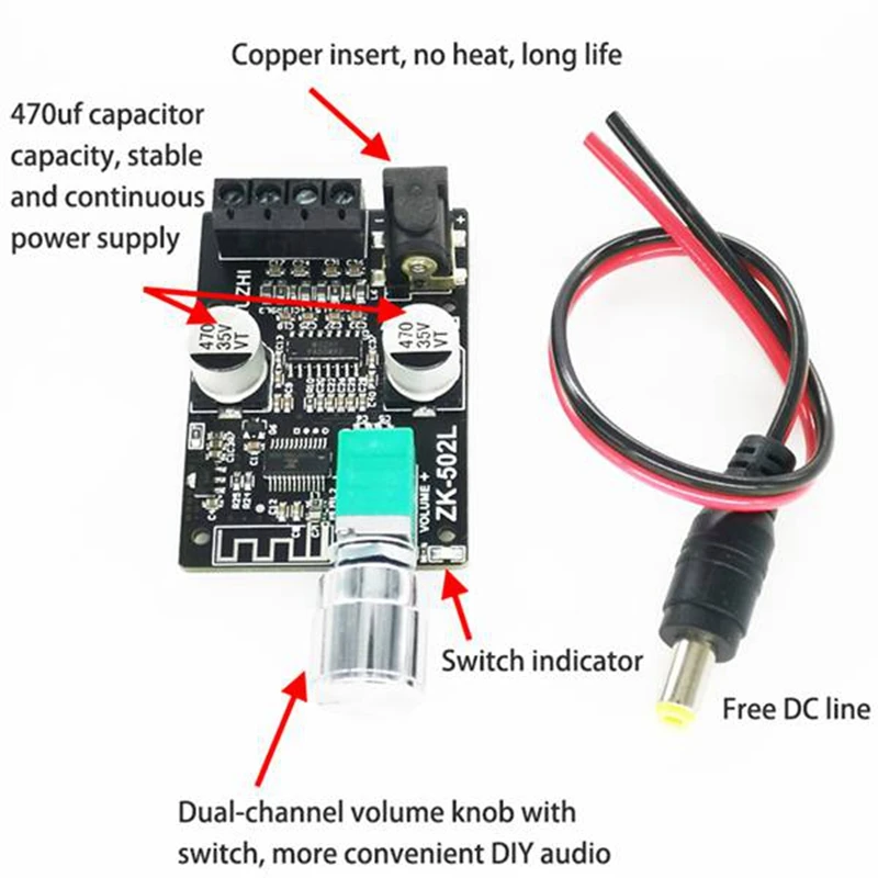 Bluetooth 5.0 Wireless Audio Digital Power Amplifier Stereo Board 50Wx2 Bluetooth Amp Amplificado