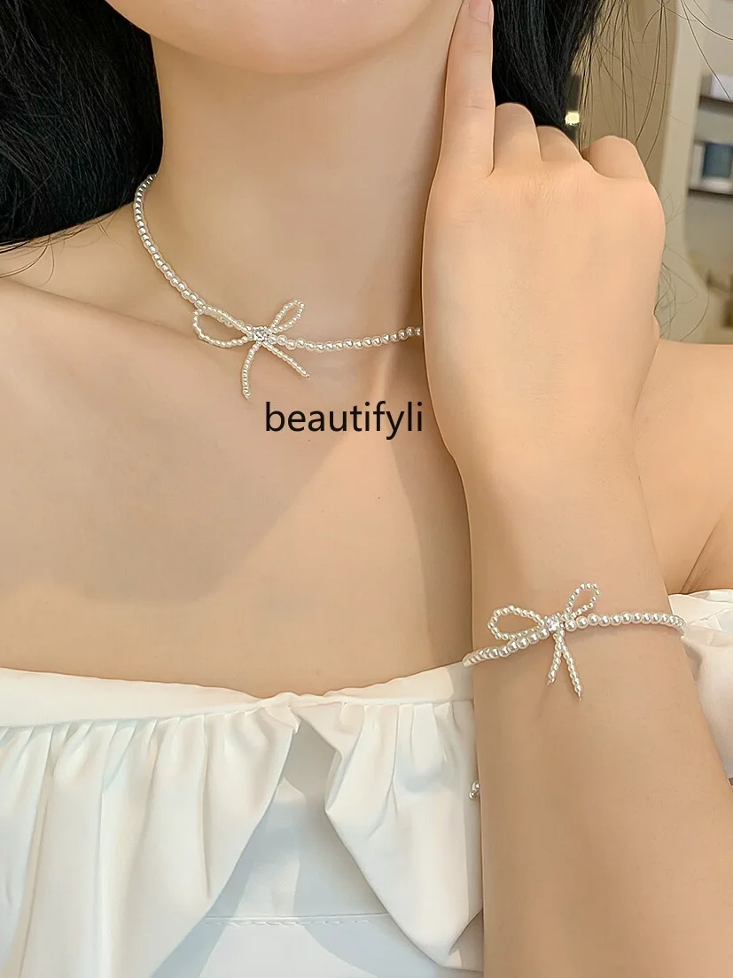 

Spring and Summer New Bow Necklace Pearl Sweet Temperamental All-Match Clavicle Chain Neck Chain