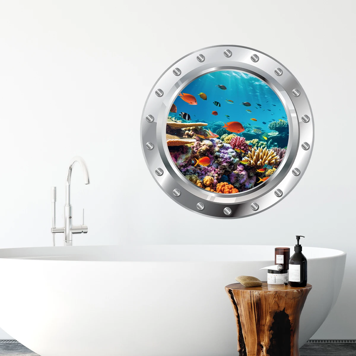 Watercolor Cute Marine Animal Furniture Stickers for Wall Bathtub Washing Machine Decoration for Bedroom Living Room Wall Decals