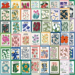 50PCS Stamp Style Flowers Stickers Set For Journal Planner Decorative Phone Case Waterproof Scrapbooking Embelishment Diary