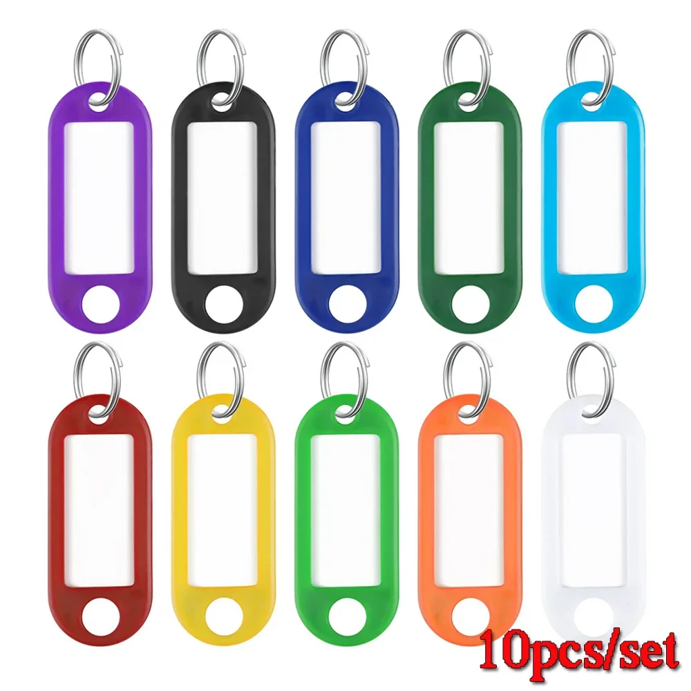 10pcs/Set Classic Tags Labels Key Chains Reusable Plastic Baggage Luggage Tags With Split Ring Label Window For Diy Name Number