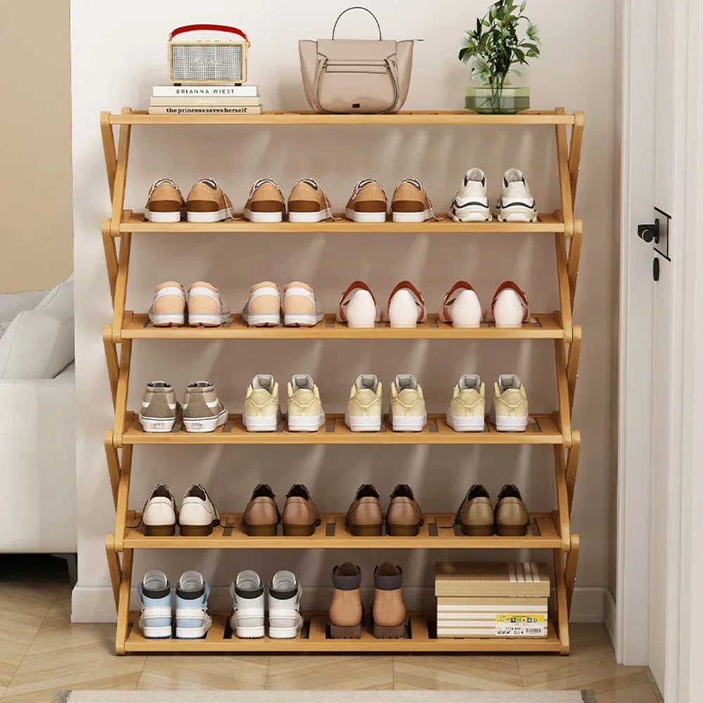 Bamboo X-shaped Shoe Rack Installation Free Multilayer Folding Shoes Rack Space Saving Home Furniture Shoe Stand Storage Shelf