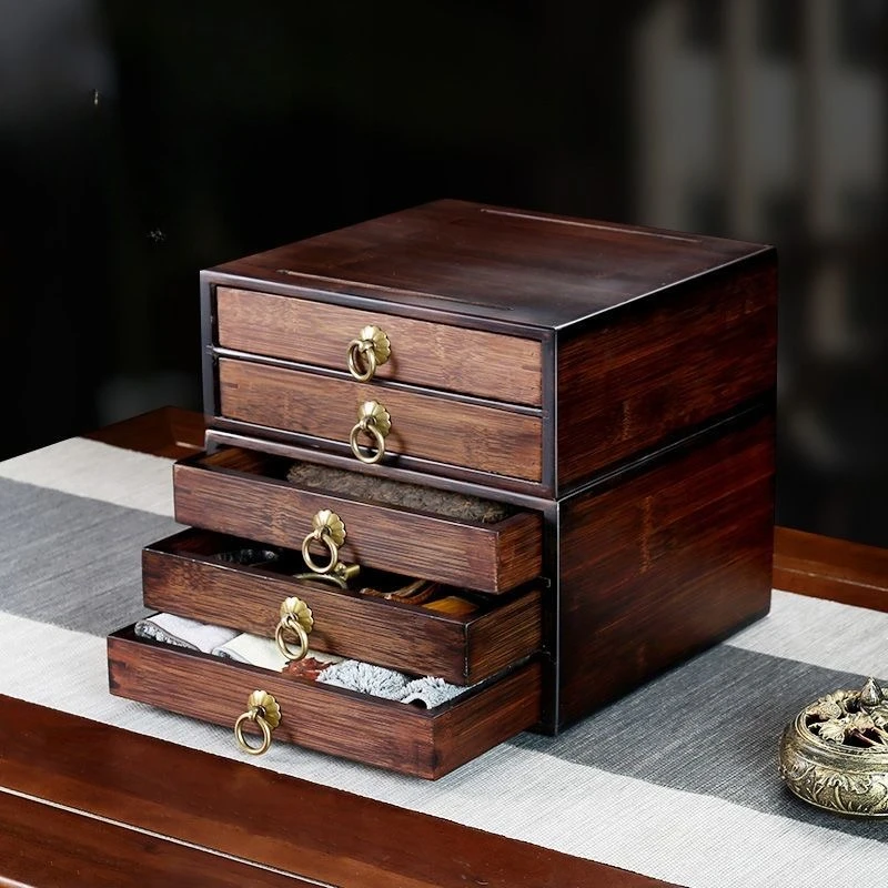

MultiLayer Bamboo Tea Box Drawer Storage for Tea Bags & Jewelry Decorative Desktop Organizer Home Storage Solution