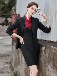 Conjunto de abrigo y vestido profesional para mujer, traje de 2 piezas con cuello blanco, informal, a la moda, para el lugar de trabajo, primavera y otoño