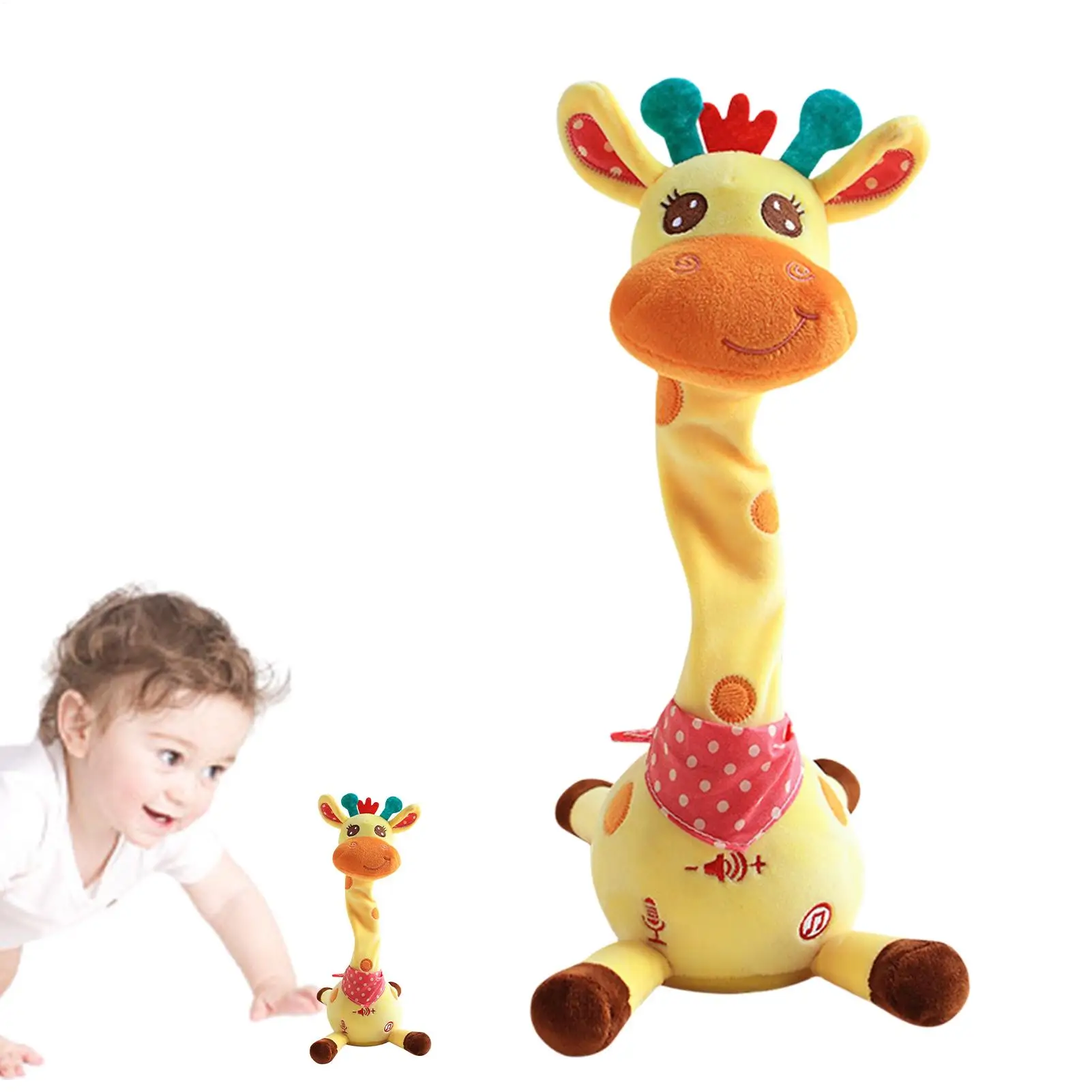 Dancing Talking Giraffe Plush Toy, Rechargeable Musical Educational Doll with Lights, Interactive Baby Gift for Travel Party