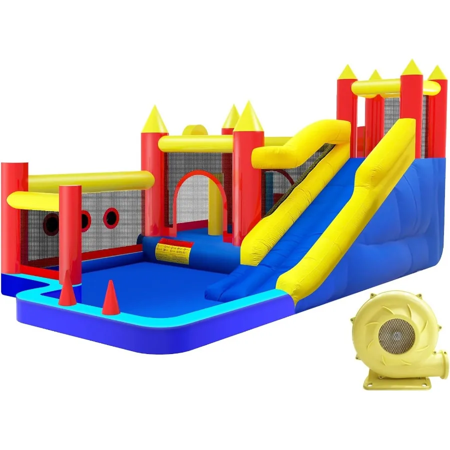 Bounce HouseButtafuori gonfiabile con ventilatore d'aria per 310 castelli da salto per esterni ed interni con ostacoli trampolino a scivolo lungo C