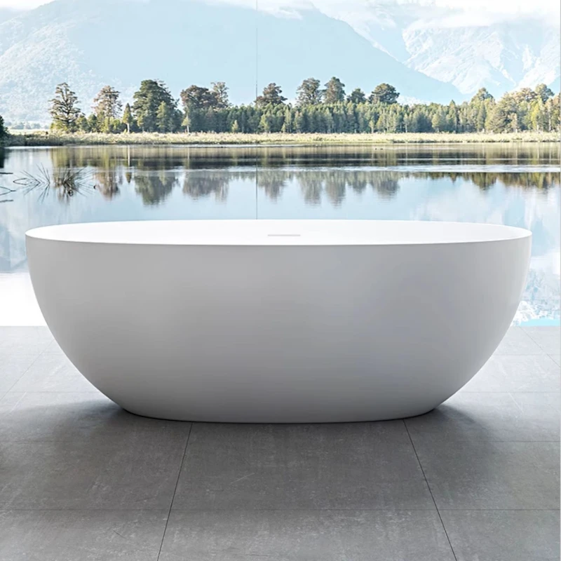 

Freestanding artificial stone bathtub for home small apartment hotel B&B double couple oval bathtub