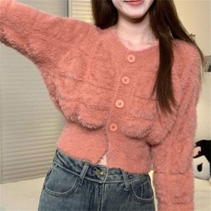 Women's Sweater Casual New Style Solid Color Round Neck Women's Jumpsuit Women's Soft Knitted Cardigan 2024 Autumn/winter A235