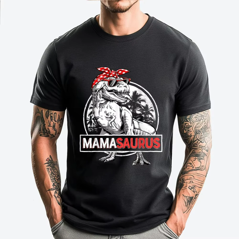 

Tyrannosaurus Rex Dinosaur Funny Mom Print High Street Men's Women's Cotton Short Sleeve American Casual Versatile Couple Top