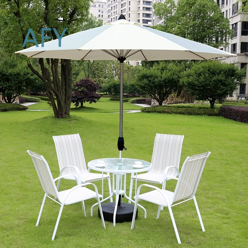 White Outdoor Table Chair Umbrella Set for Patio Balcony Garden Courtyard Villa Backyard Coffee Area Wrought Iron Furniture