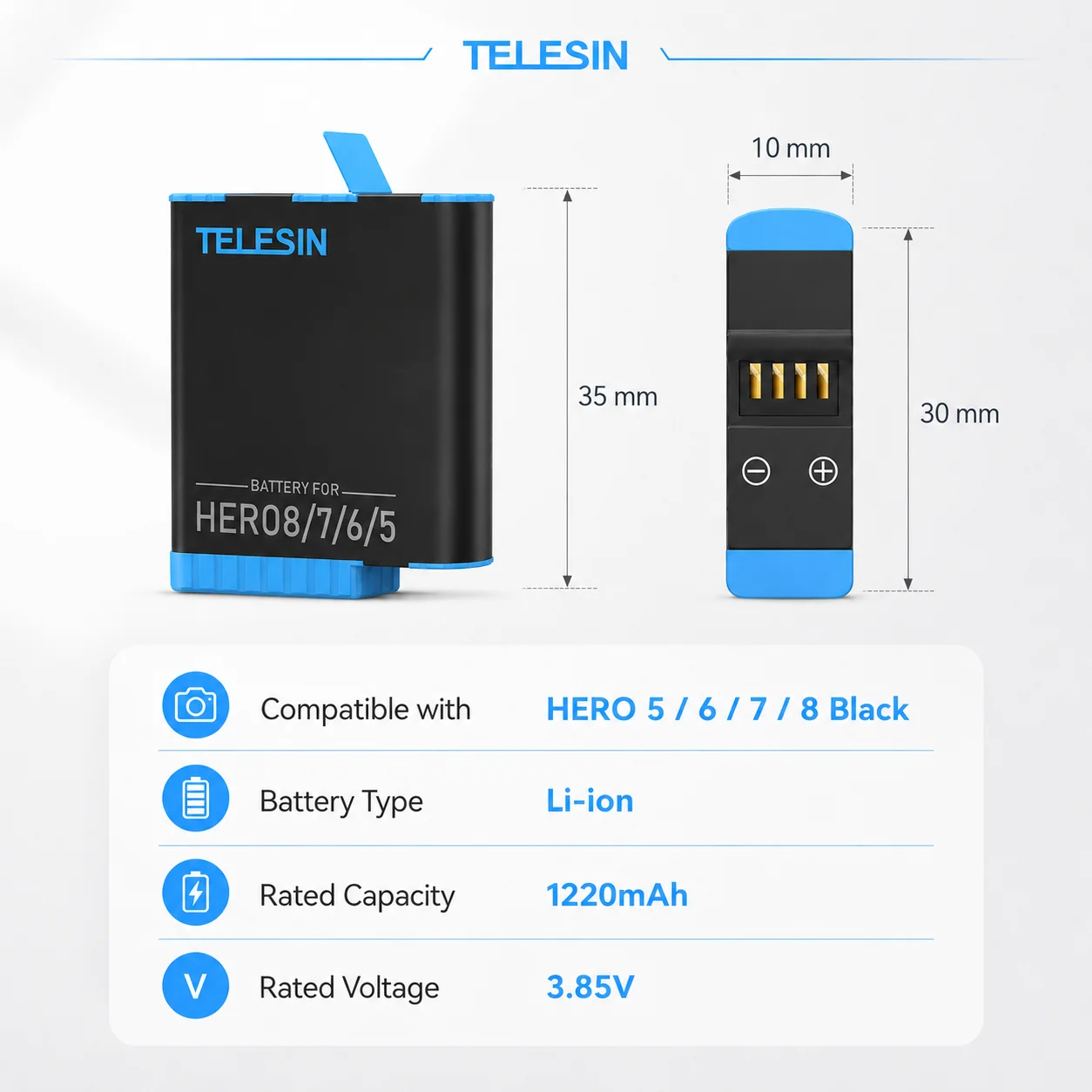 TELESIN 고프로 히어로 5 6 7 8 블랙 카메라용 LED 라이트 배터리 충전기 보관함, C타입 케이블, 3 슬롯, 1220mAh 3 팩 배터리 썸네일 6