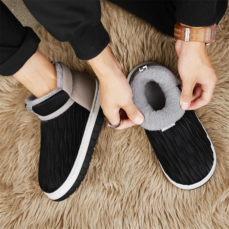 

Мужские зимние ботинки на зиму, новый стиль, с плюшевой подкладкой, утолщенные для тепла зимы, нескользящая зимняя обувь на мягкой подошве