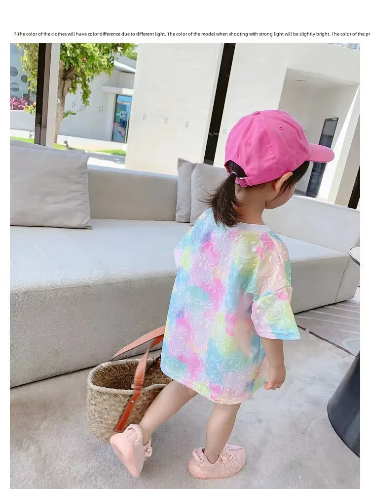 Kids Toddler Colorful Short-sleeve T-shirt Summer Cotton Loose Lazy Short-sleeve Children's Top Boys Girls Casual Wear T-shirt