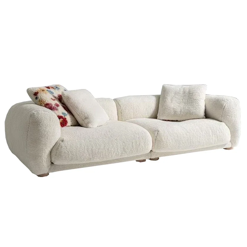 

French retro cream removable and washable cashmere fabric sofa modern simple living room straight row down