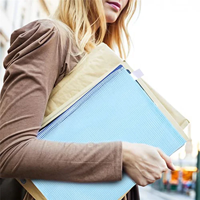 20 pacotes de bolsos para documentos a4 + a5 + a6, pasta de arquivo, bolso de plástico com zíper, bolsa de malha com zíper (4 cores)