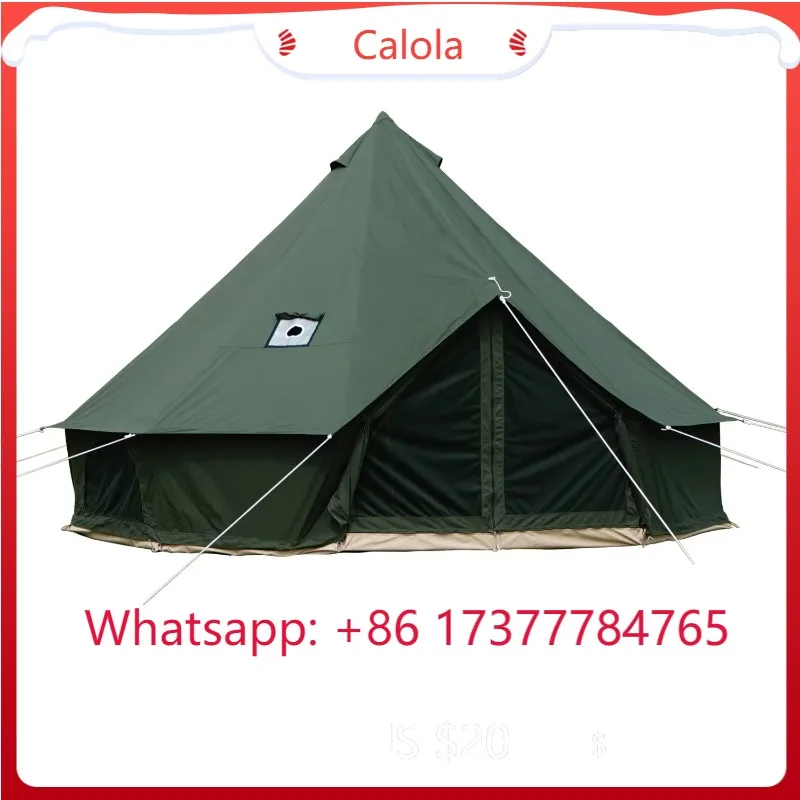 Tienda de campaña tipo campana mongola para exteriores con chimenea lateral y salida para estufa – Tienda de campaña tipo yurta de lona para glamping y safari, para las 4 estaciones, ideal para acampar en invierno