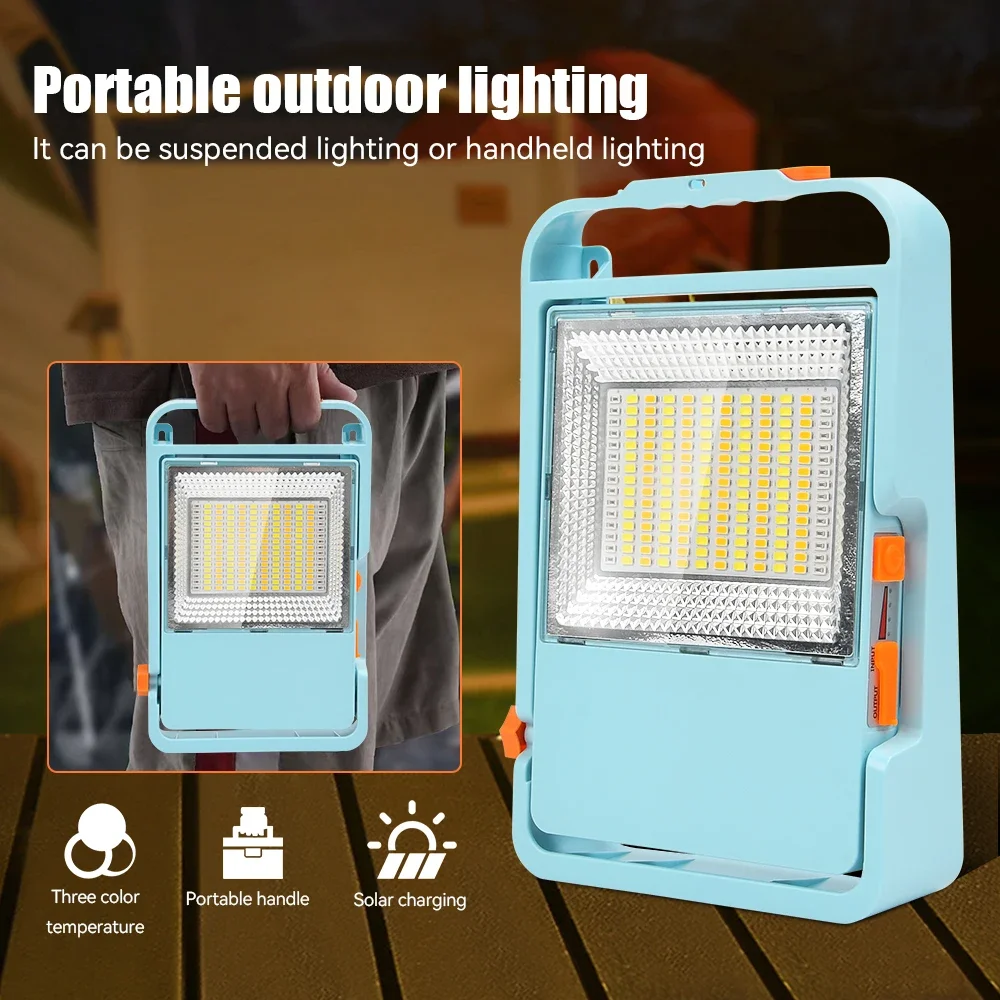 LED Solar Charging Floodlight 150W Portable Camping Handheld Light Outdoor Tent Hanging Hook Lamp Dimmable Outside Lighting Tool