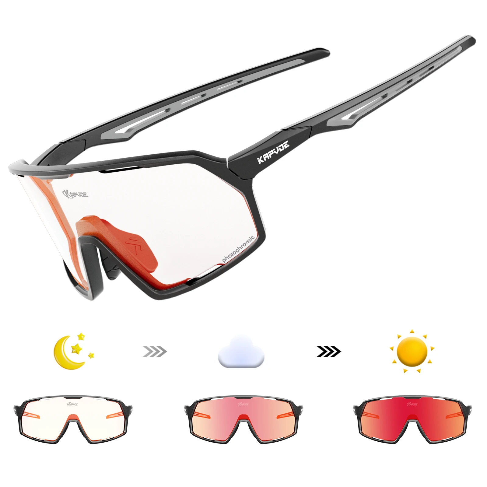 Kapvoe Color Photochromic Cycling Sunglasses Men Women Bike Glasses Riding Driving UV400 Mountain Bicycle Goggles Eyewear Sports