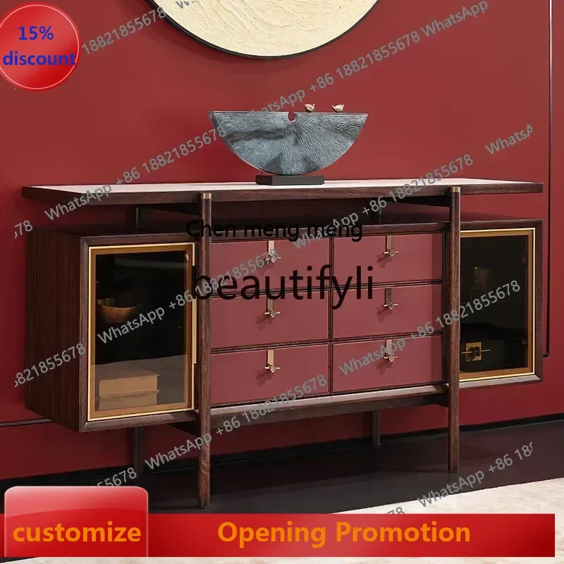 

B7304 New Chinese-style ebony side cabinet against the wall, all solid wood wine cabinet, modern light luxury locker