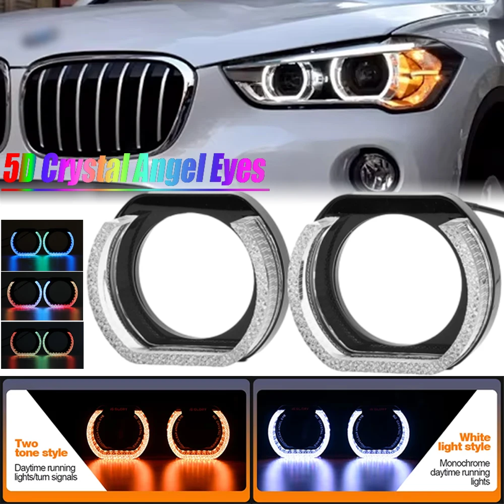 

2,5 "3" Автомобильный 5D Crystal RGB Ангельские Глаза Маска Кожухи Светодиодные Кольца Halo DRL 12V Для Bi LED Линзы Проектора Фара Автомобильные Аксессуары