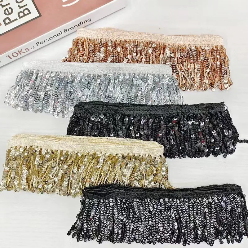 10Y/Lot W8cm Water Soluble Embroidery Sequins, Tassel Lace, Beard Lined Shoes Bags Accessories, Latin Stage Costumes Accessori