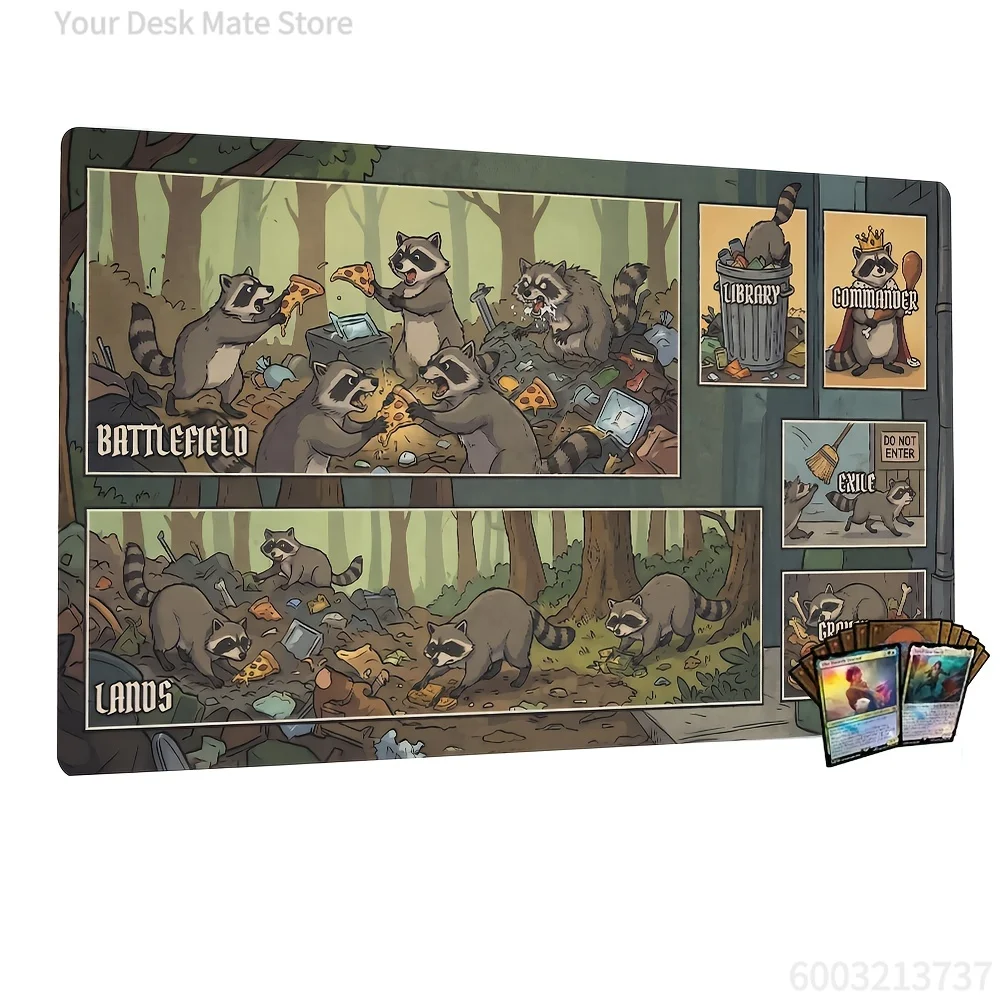 Trash Panda Racoon Playmat Magic Party Game Mat Durable Rubber for TCG Games 35X60cm Mouse Pad Offices Desk Mats Friendly Design