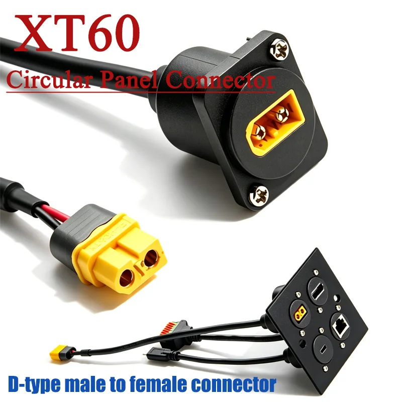 XT60 D-type Panel Connector Wir for Model Aircraft/drones Battery Connection Cable XT60 Male Female Circular Threaded Mounting