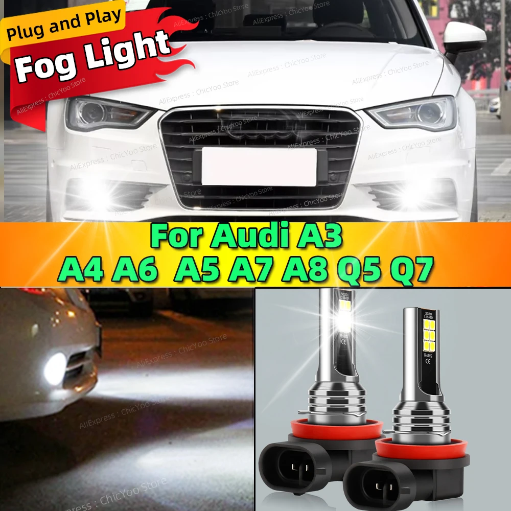 2Pcs 6000K Front Fog Light LED Bulb Car Lamp Canbus for Audi A3 8P 8V A4 B6 B8 B5 A6 C6 C5 80 B7 A5 100 A7 A8 Q5 Q7 TT S6