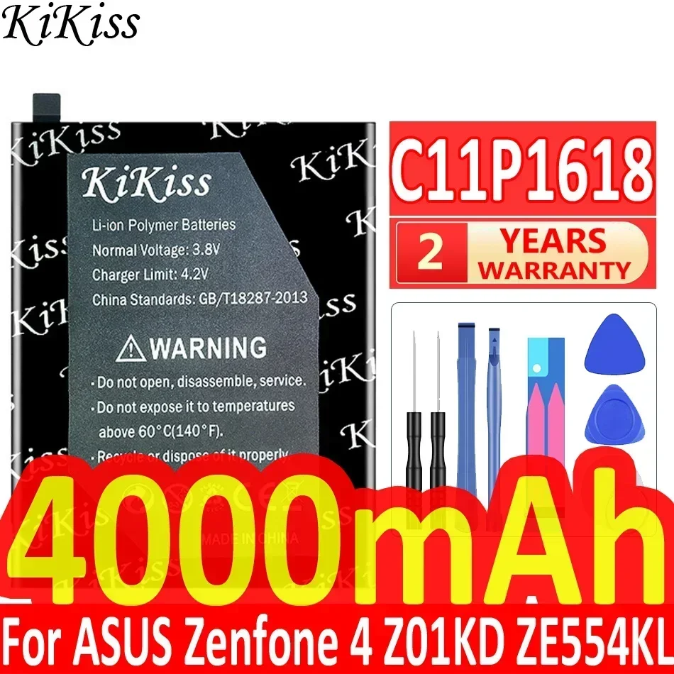 KiKiss For ASUS C11P1618 Phone Battery For ASUS Zenfone 4 Zenfone4 Z01KD ZE554KL 4000mAh High Capacity + Free Tools