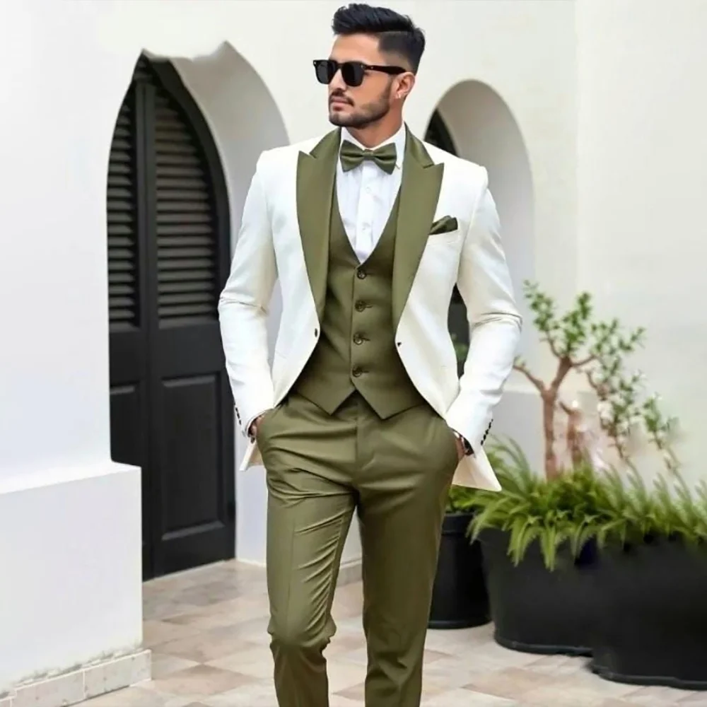 

3 Pieces Men's Suit Wedding Groom Tuxedo Prom Party Male Clothing High Quality Boutique Banquet Custom