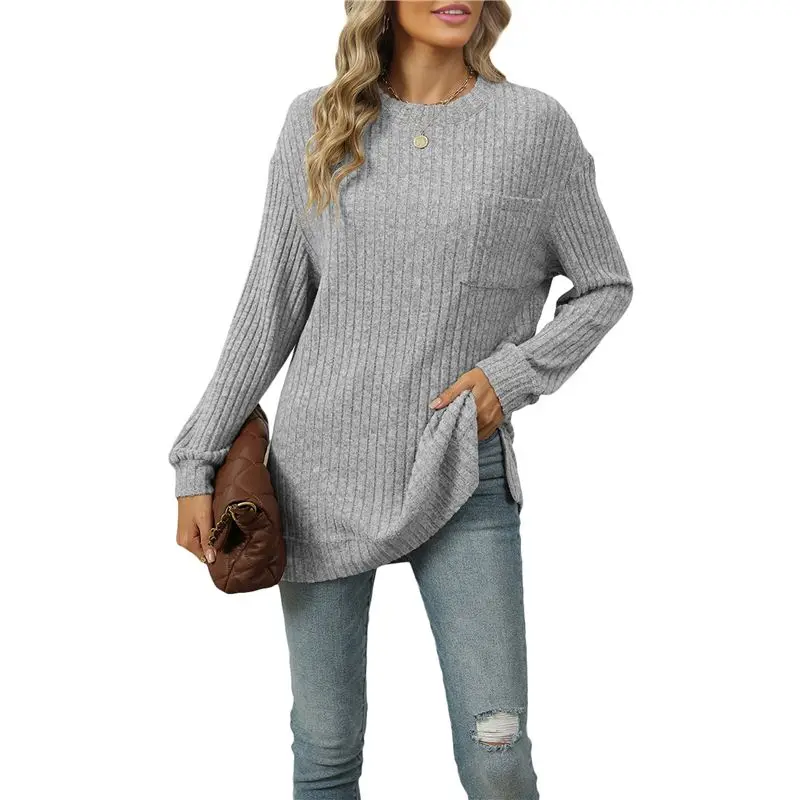 CYL-قميص نسائي طويل الأكمام سترة خريفية كاجوال سترة علوية ملابس خريفية فضفاضة مع جيوب