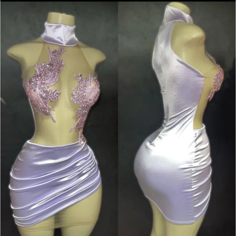 النمط الأفريقي الأرجواني الساتان فساتين حفلة موسيقية قصيرة المرأة مثير الترتر زين أكمام حزب كوكتيل فساتين السهرة حسب الطلب #1