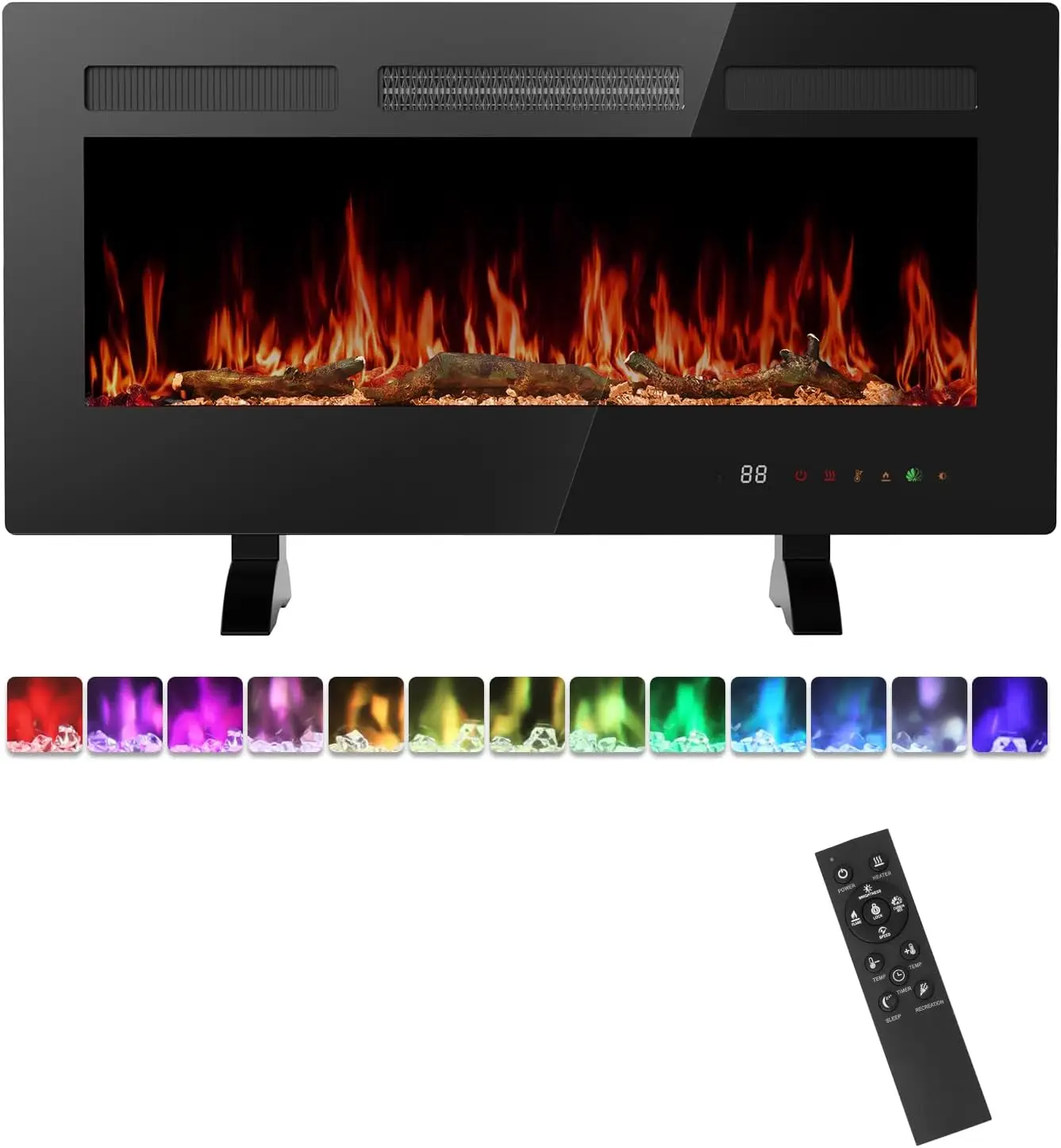 

36” Electric Fireplace Insert, Wall Mounted & Recessed Fireplace, 1500W Freestanding Fireplace Heater with Remote & Touch Pa