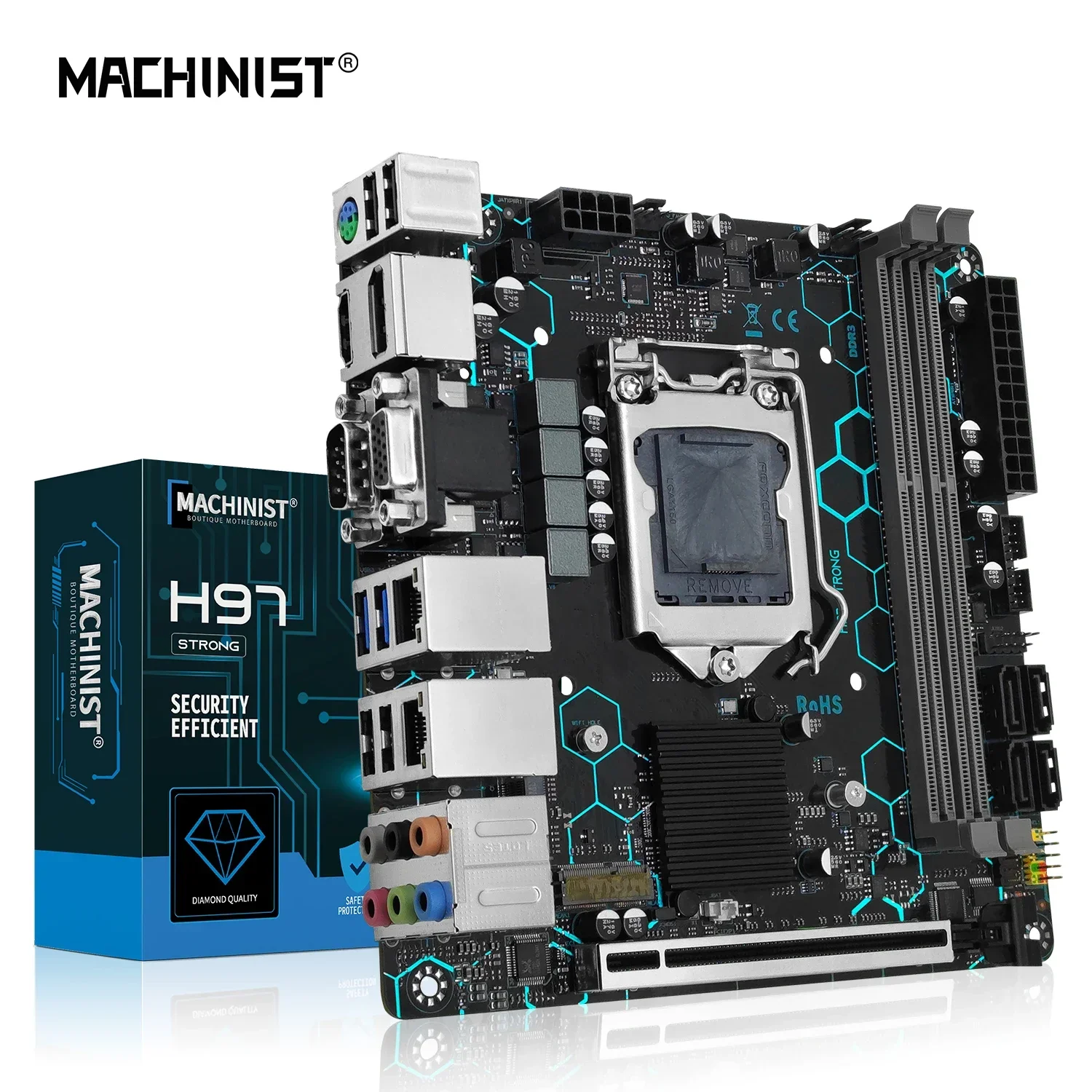 MACHINIST H97 STRONG Motherboard LGA1150 support Support Intel Core i7/i5/i3/E3 DDR3 Mini-ATX VGA/HDMI/DP/COM Dual LAN WIFI M.2