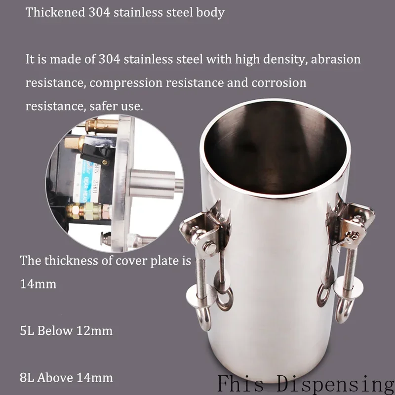 5L Stainless Steel Dispensing Pressure Bucket Electric Mixing Automatic Glue Feeding Container 120W Motor Capacity Optional